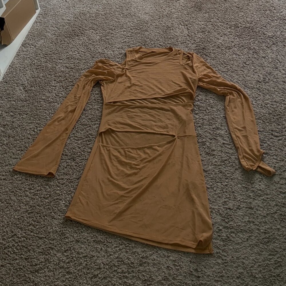 Tan Cut-Out Mini Dress
